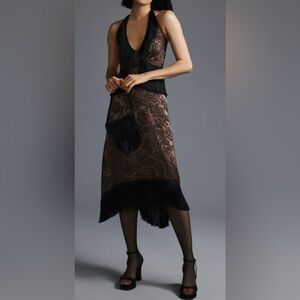 NWT Anthropologie Fringed Velvet Halter Dress Size 4